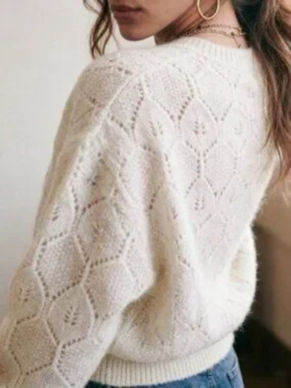 White Casual Women's Mohair Knit Cardigan